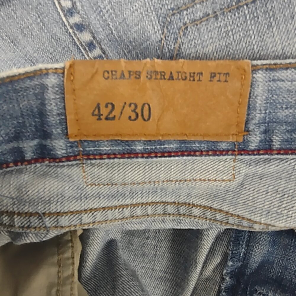 Chaps Straight Fit Blue Denim Cargo 100% Cotton Y2K Vintage Jeans Size 42x30 - Picture 9 of 10